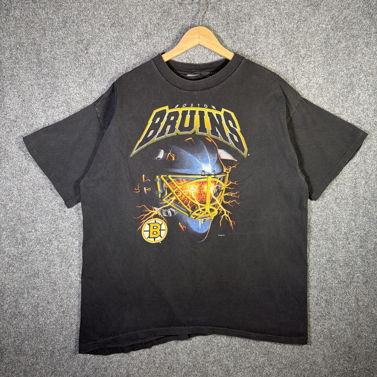 Vintage Boston Bruins Shirt Mens XL Black 90s Hockey NHL Helmet Sports Salem gallery