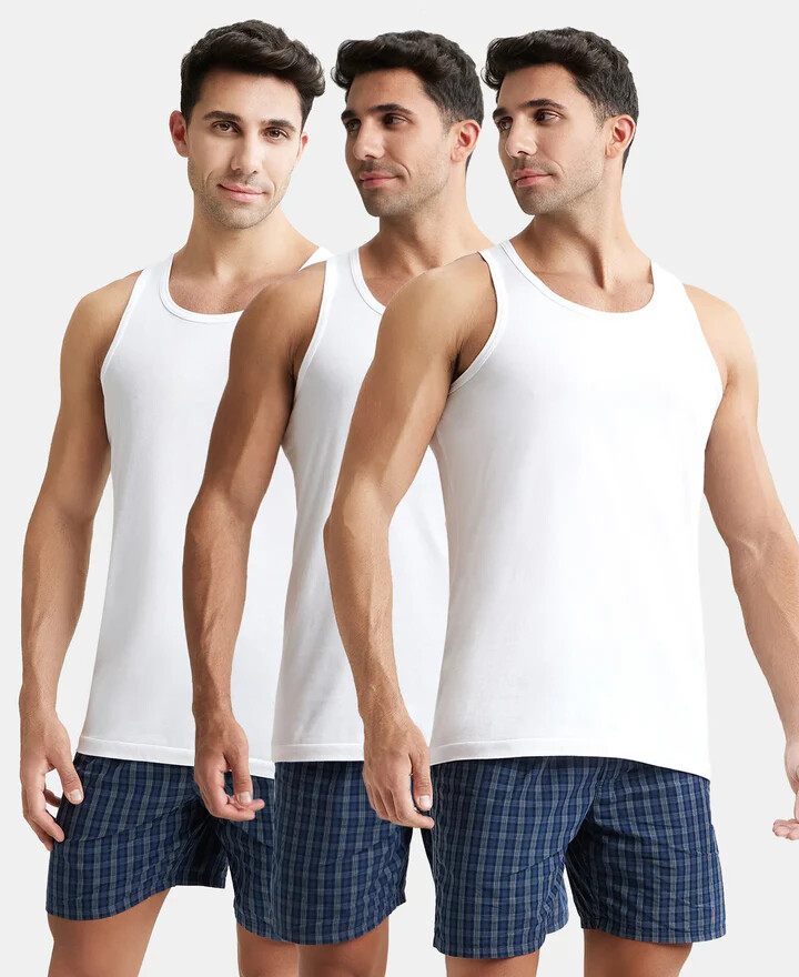 Jockey Mens Modern Classic Vest White Undershirt 3 Pack Style 8820 Cotton Tanks gallery