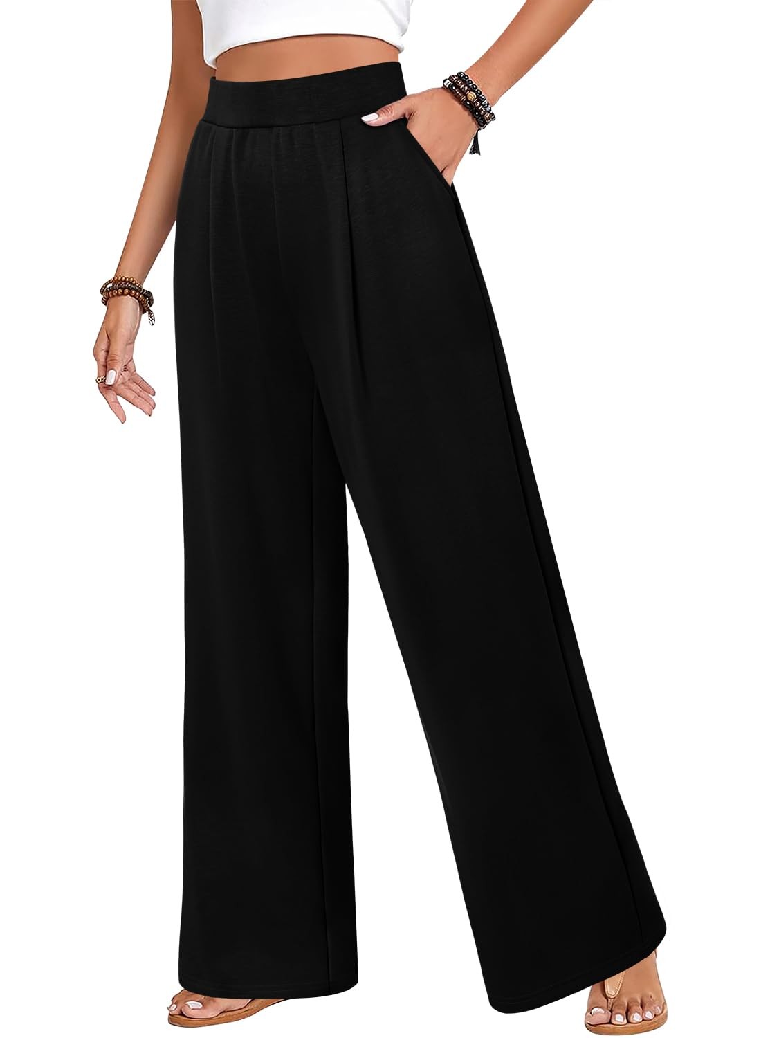 Wide Leg Pants Woman Ladies Casual Loose Cozy Palazzo Pants Comfy High Waiste... gallery