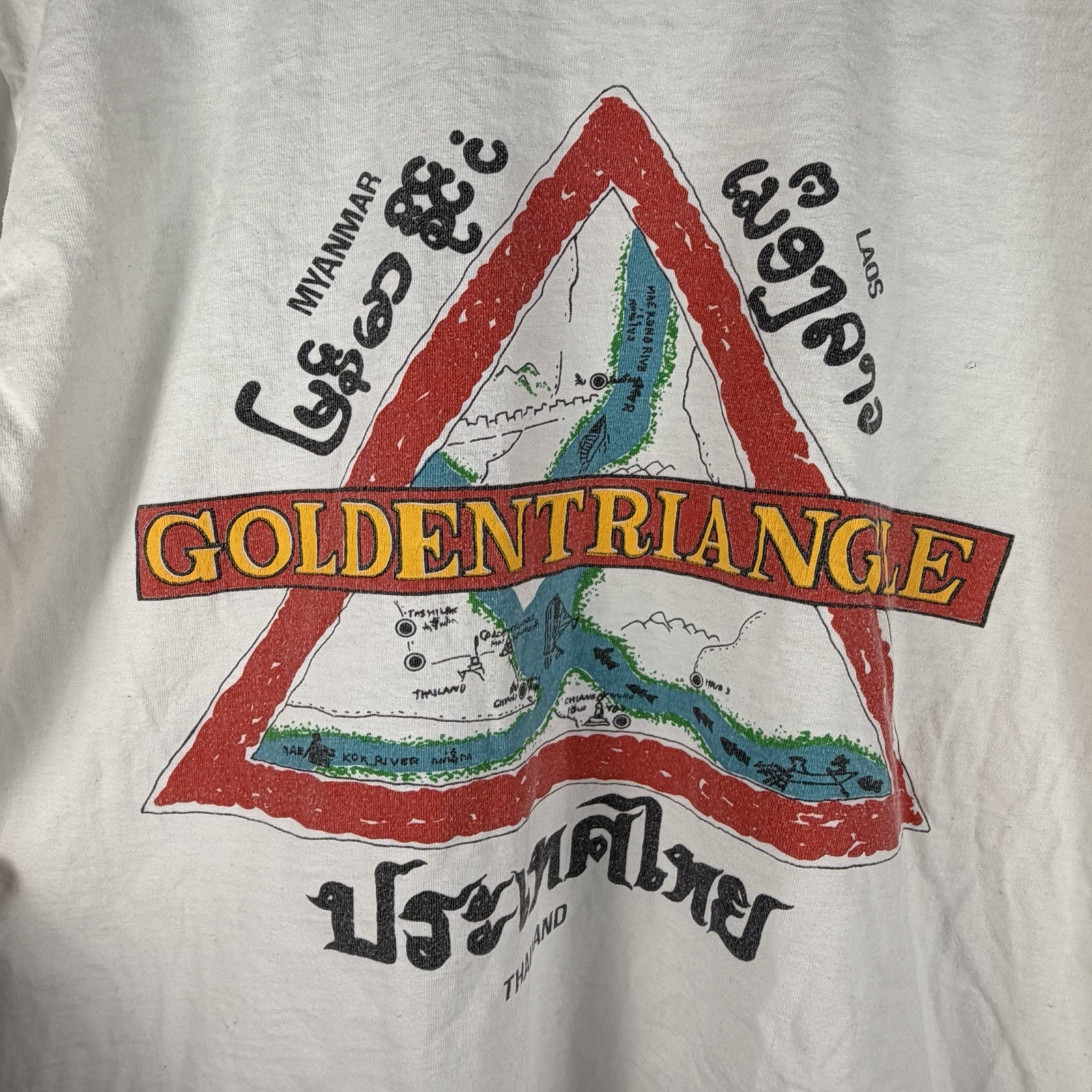 Vintage Single Stitch T Shirt Golden Triangle Two Plus One Hole See Measurement gallery