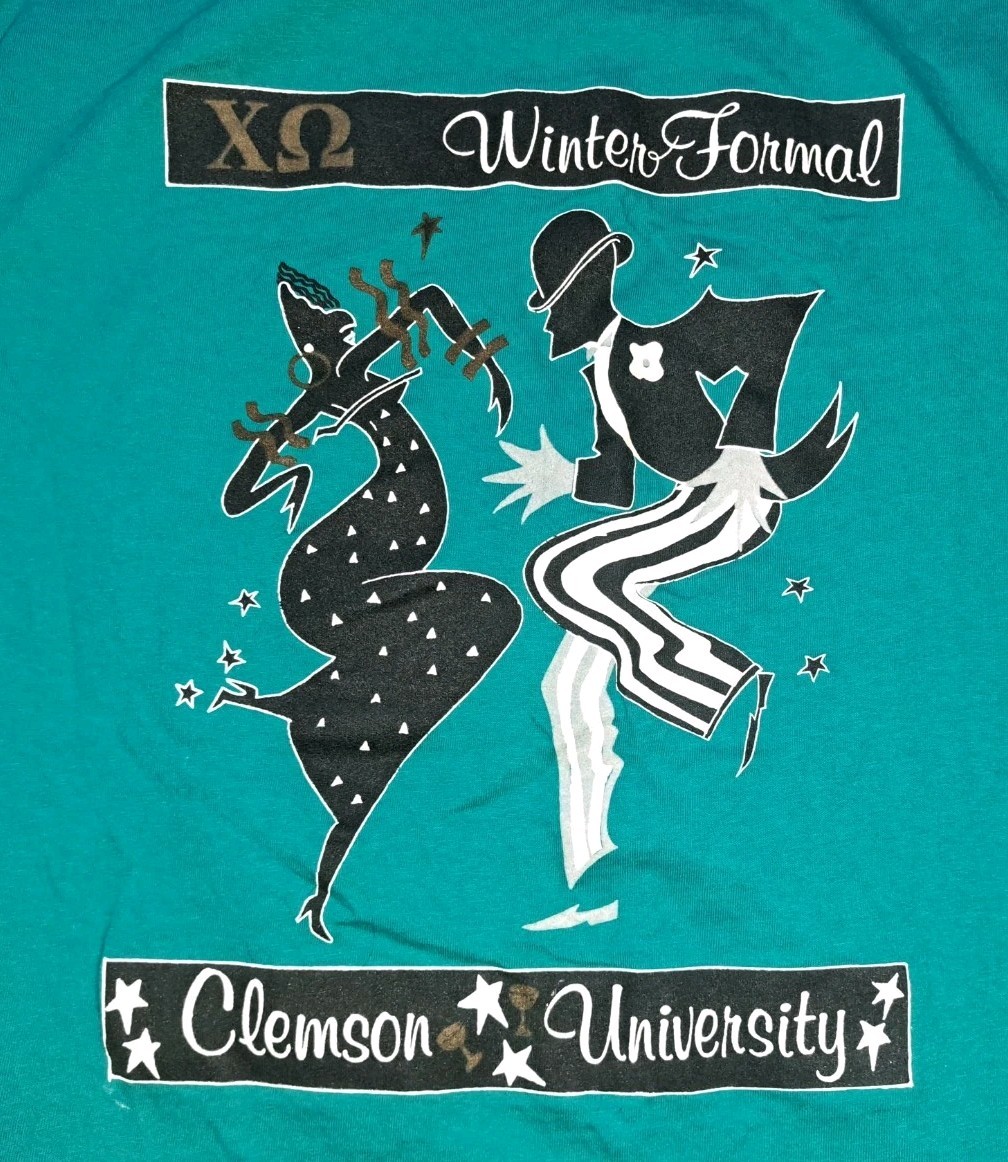 Vintage 90s Chi Omega Owl Winter Formal Clemson Sorority Shirt Hanes Beefy gallery