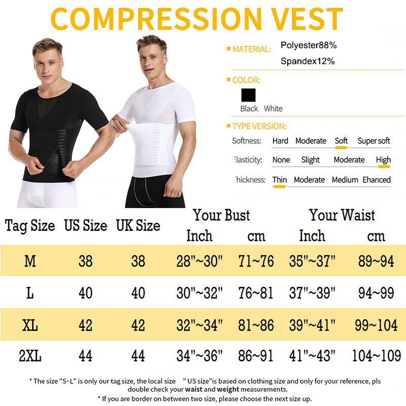 Men' Slimming Body Shaper Compression Shapewear T-Shirt With Hook/Zipper Vest US gallery
