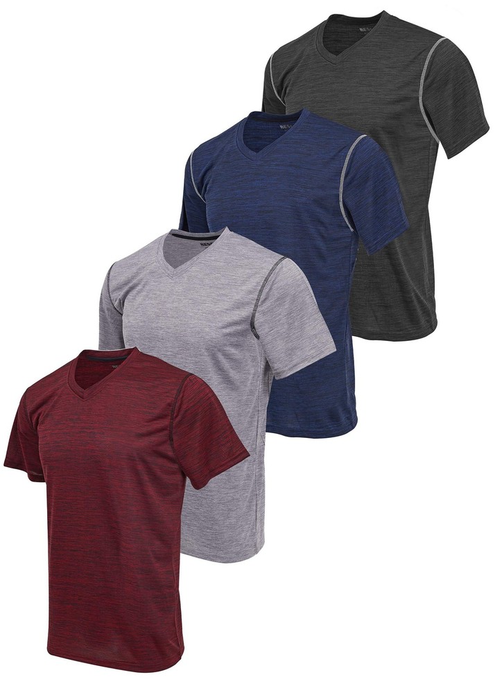 4 Pack Workout Shirts for Men, Active Athletic Performance V Neck Gym T Shirt…