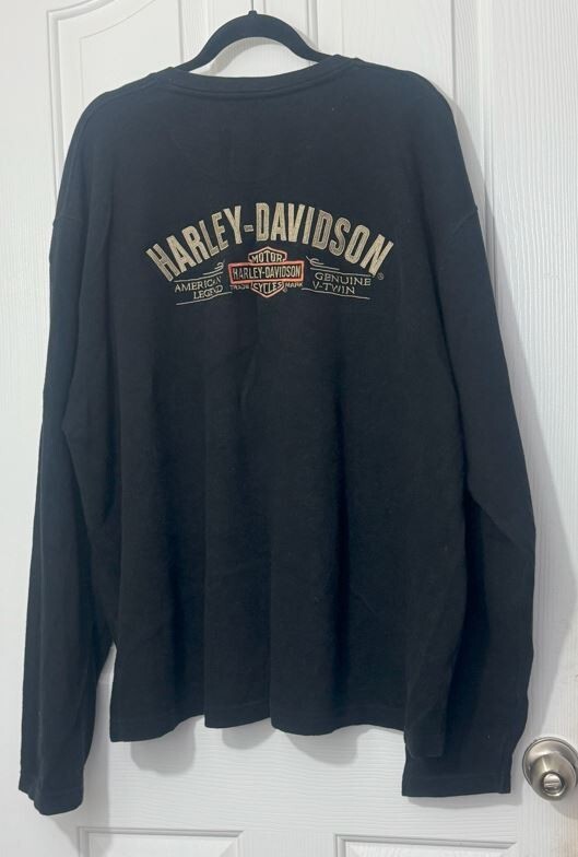 Vtg Harley-Davidson Thermal Shirt Embroidered Logo Button Motorcycles 2XL gallery