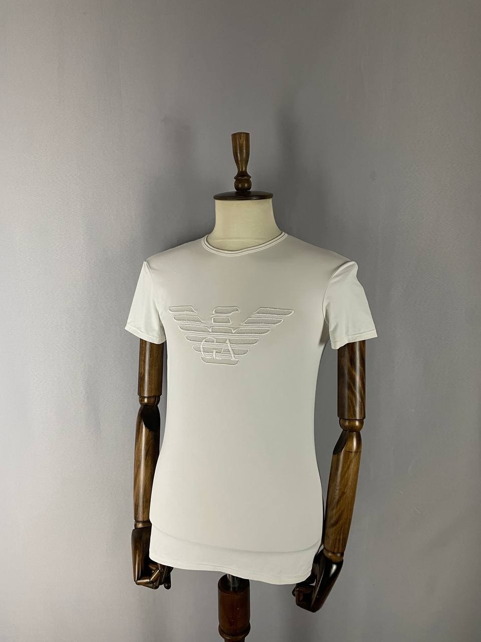 Emporio Armani Mens T-Shirt Size L White Polyamide Short Sleeve Crew Neck