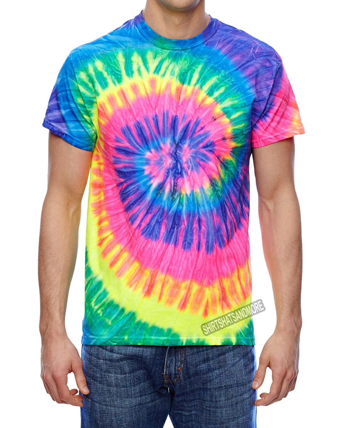 Mens Electric Neon Spiral Rainbow Tie Dye Tee Tye Die T-Shirt S, M, L, XL NEW gallery
