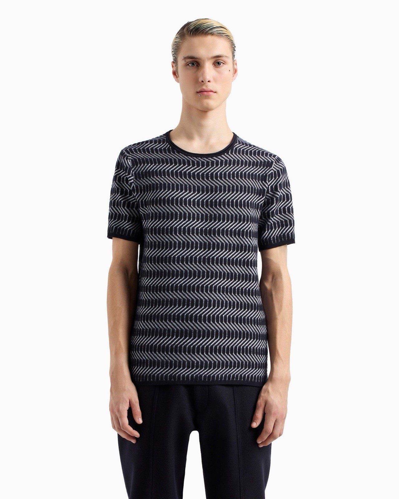 Armani Icon Virgin Wool Crew-Neck Jumper Op-Art Jacquard Size: XXL gallery