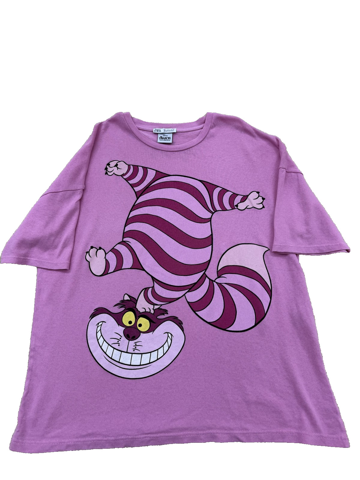 Zara Disney Cheshire Cat Alice Pink Striped T Shirt M Short Sleeve