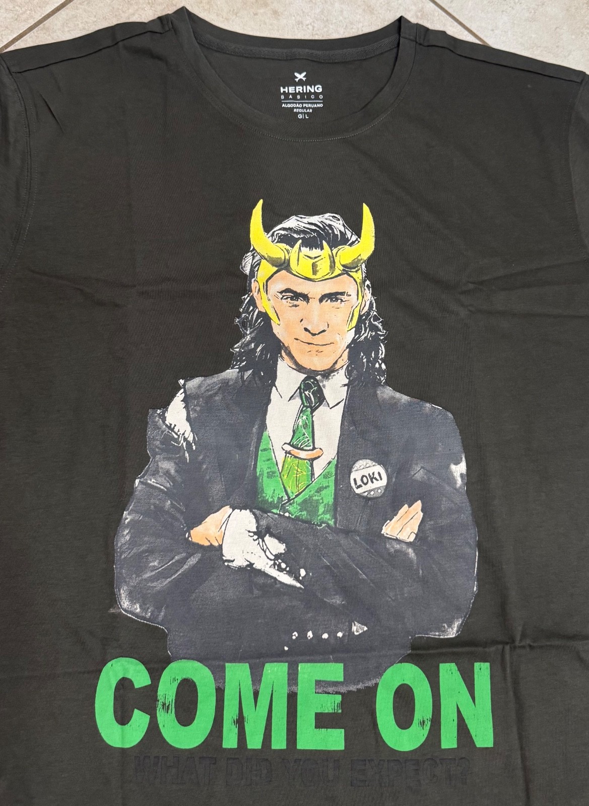 Hering Basico Marvel Shirt Men's Green Loki Graphic Short Sleeve Come On Size L gallery