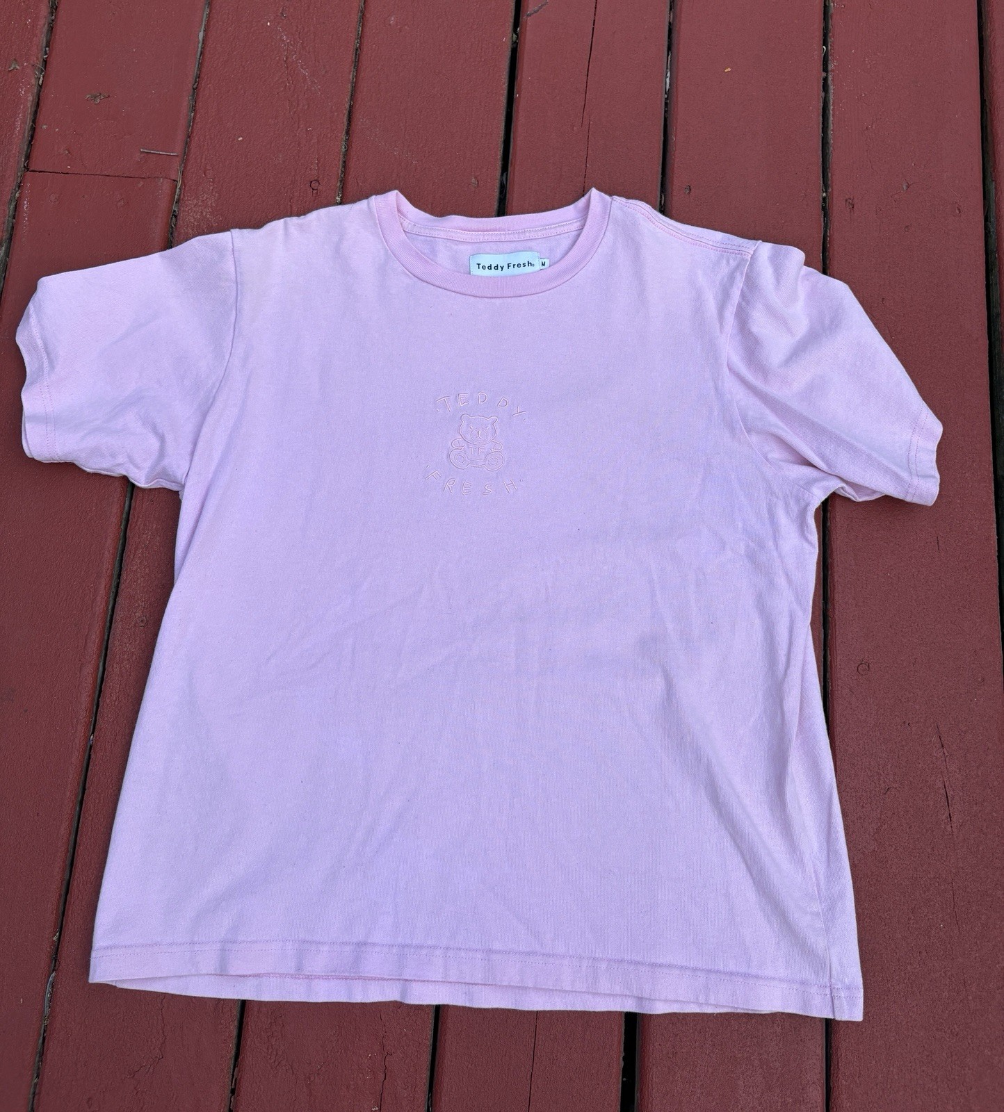 Sz M Teddy Fresh T Shirt Pink EMBROIDERED BEAR Cotton gallery