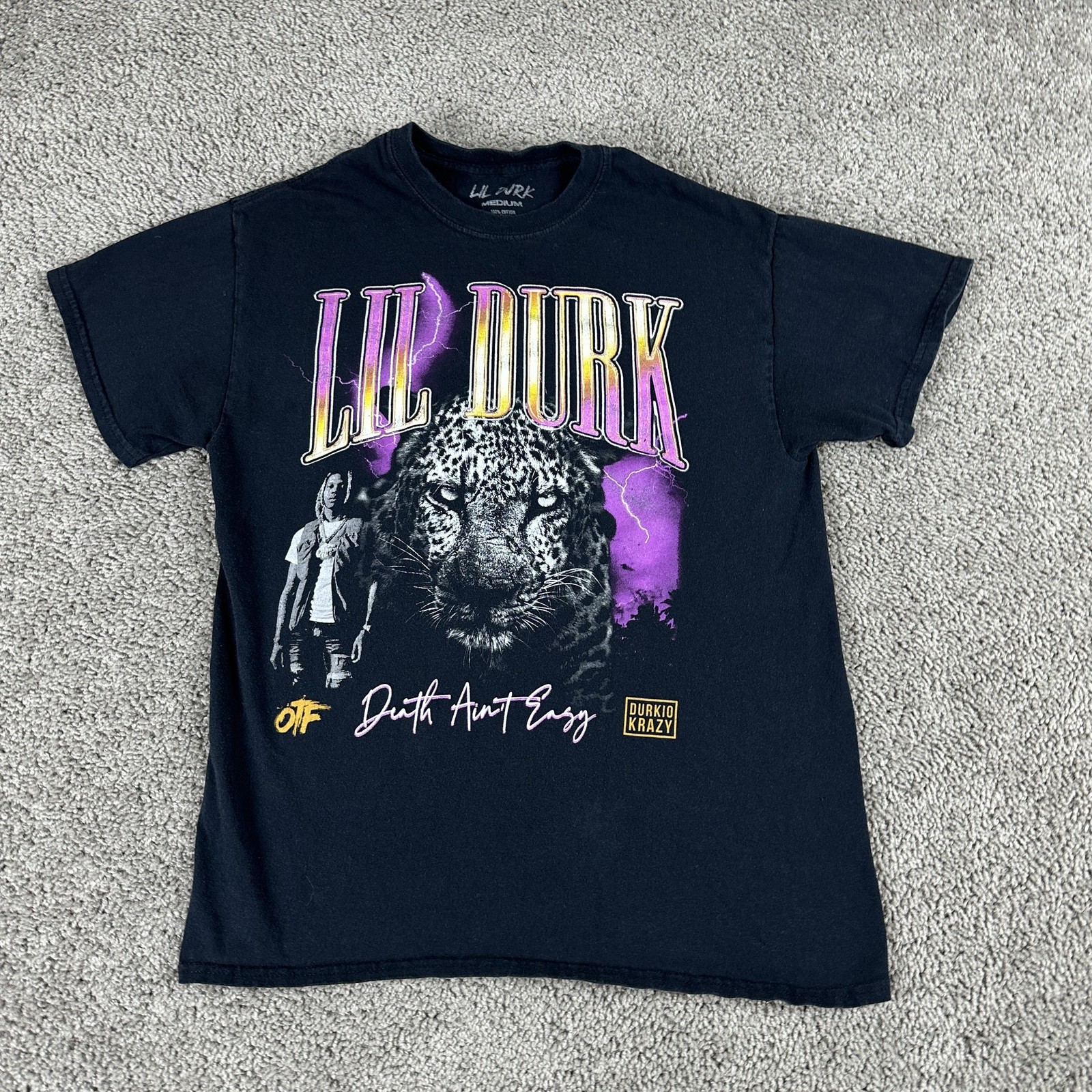 Lil Durk Shirt Mens Medium Black Death Ain't Easy Rap Hip Hop Graphic OTF Tee gallery