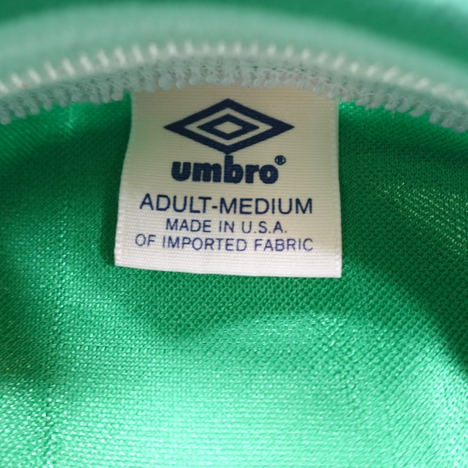 Vintage Umbro Shirt Green Double Sided Satin Made in USA Soccer Football #13 gallery