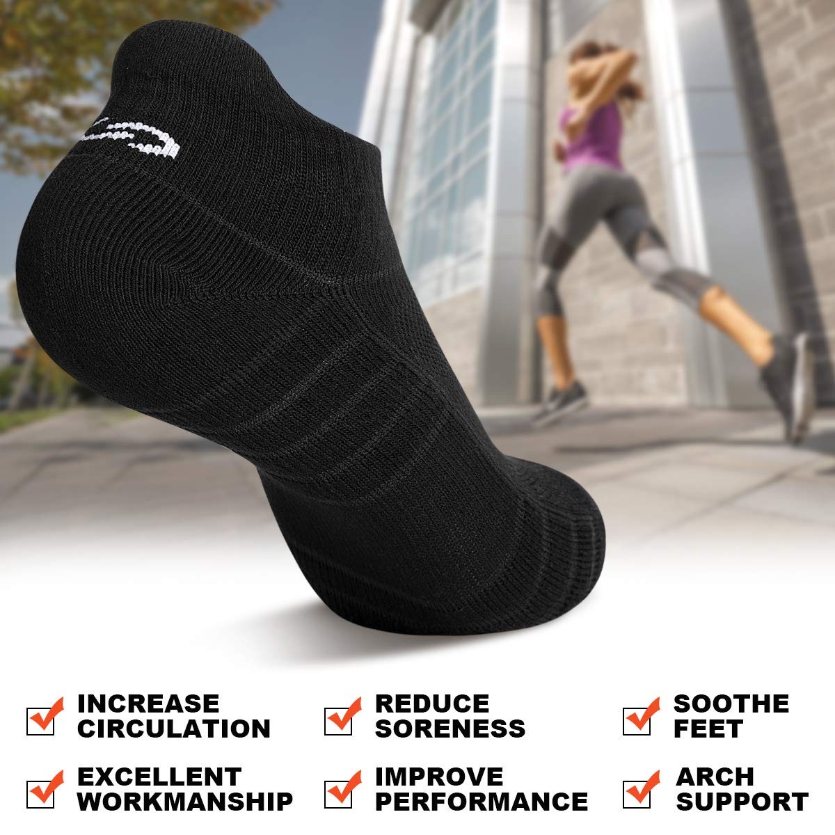 Running Cushioned Socks Black Ankle Socks for Men Women Breathable 6Pairs Bla... gallery