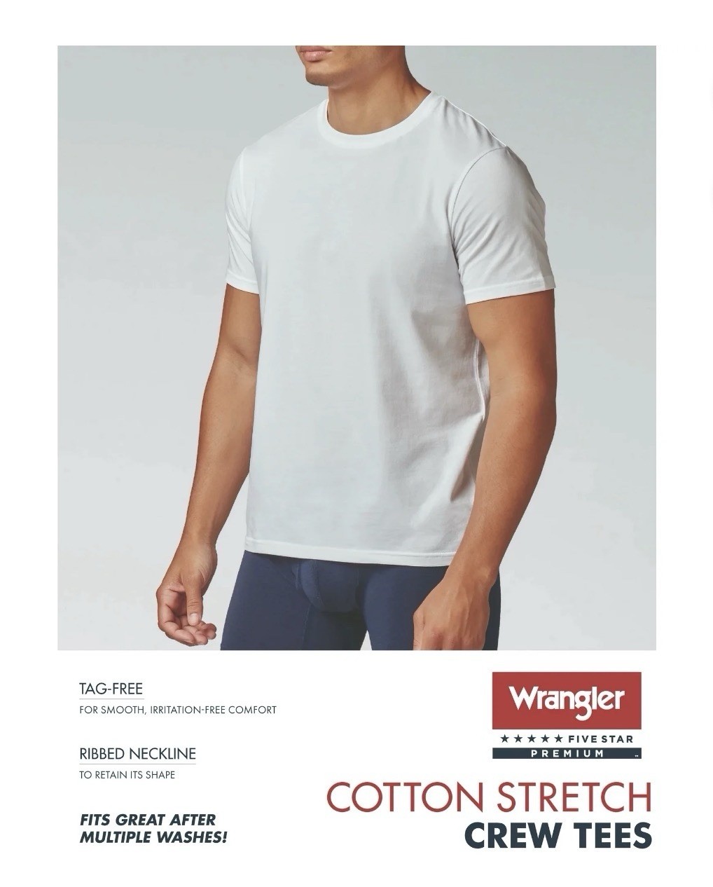 6-Pack WRANGLER Men’s Size XL Stretch Crew Tees Short Sleeve Cotton • White gallery