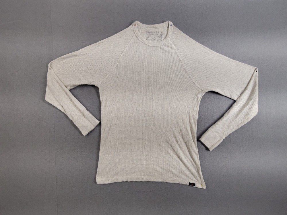 Faherty Men Shirt S Gray Long Sleeve Thermal Waffle Knit Crew Neck Henley Tee