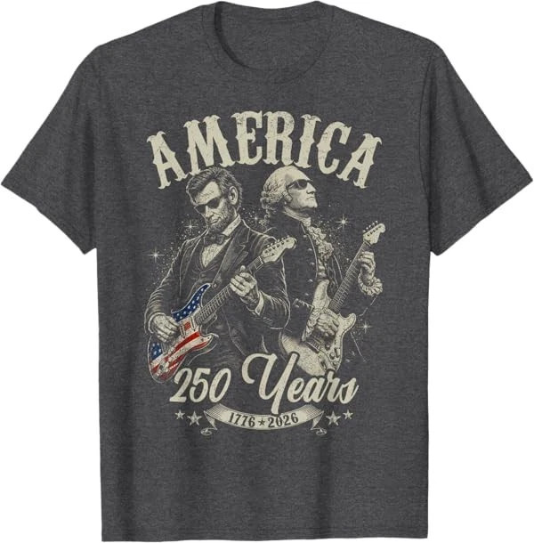 George Washington Lincoln Playing Guitar Abe Lincoln 250th T-Shirt gallery