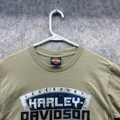 Harley Davidson Shirt Men Small Beige Blue Motorcycle Crewneck Biker 2018 NEW