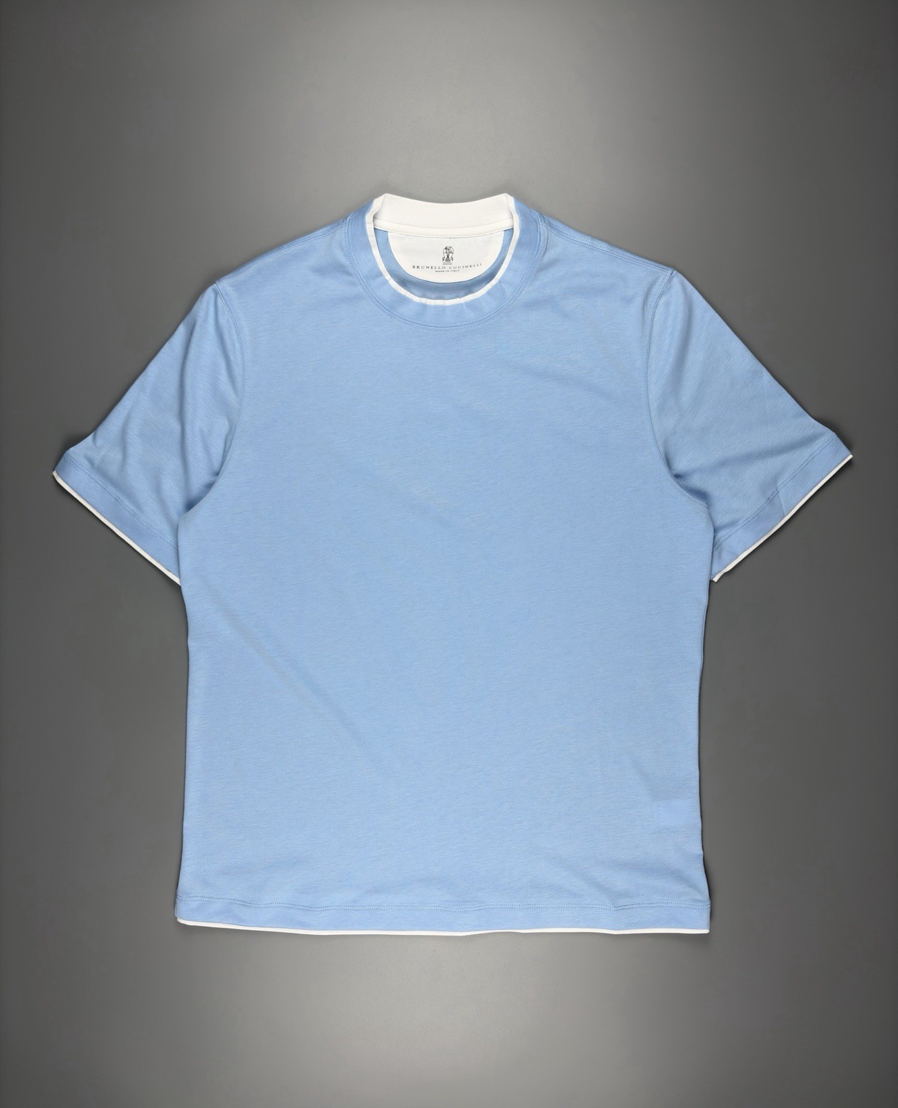 Mens Brunello Cucinelli Silk/Cottone With Faux-Layering T-Shirt Sky Blue Size L gallery