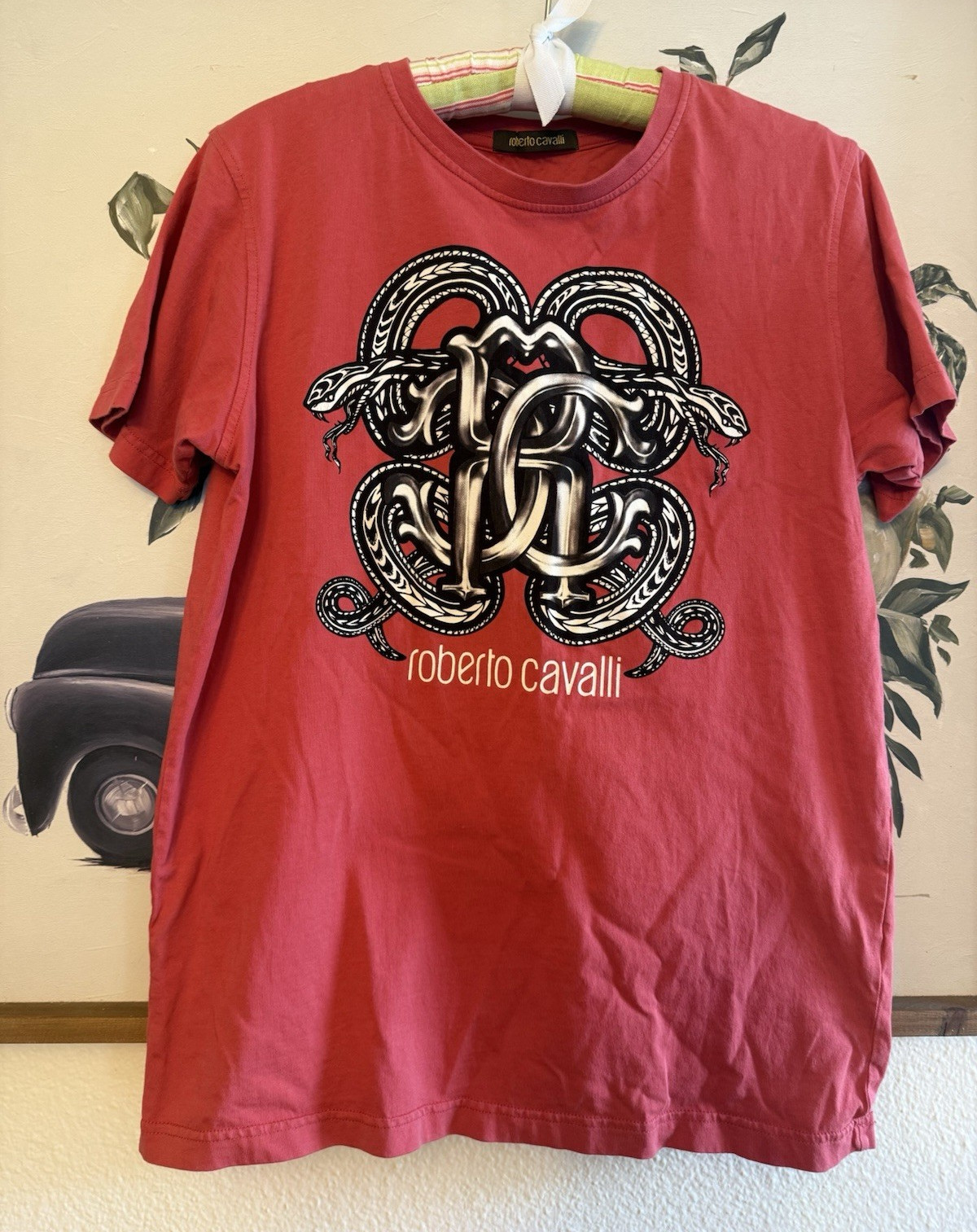 Roberto Cavalli Men’s Red Snake Logo Graphic Print Crew Neck T-Shirt Sz M gallery