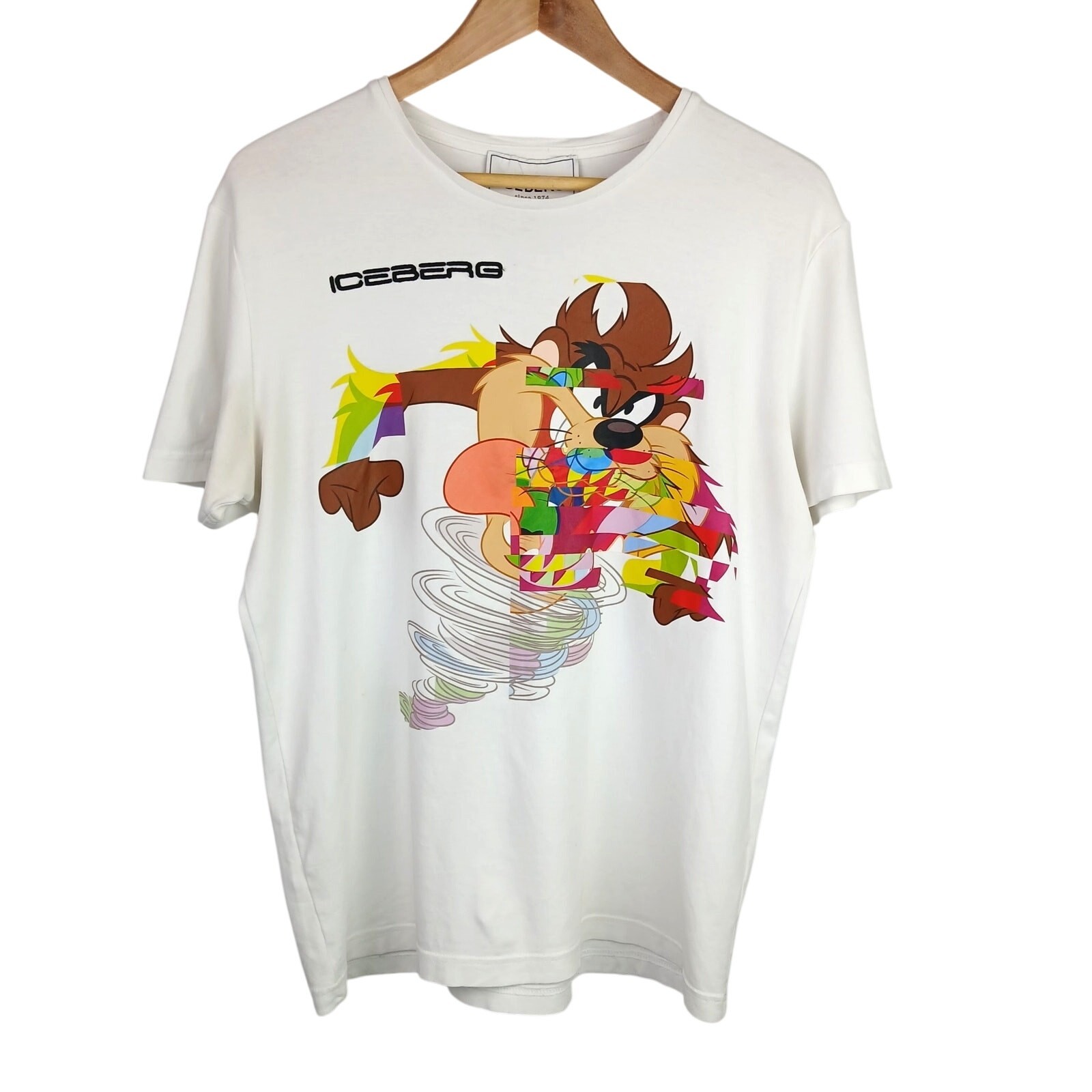 Iceberg Men's SZ L Tasmanian Devil Graphic Tee Luxury Embroidered Cotton White gallery