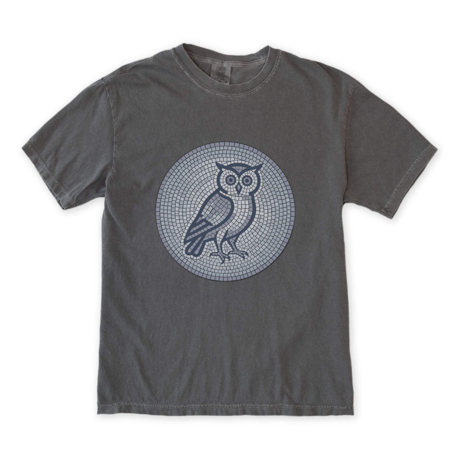 Mosaic Owl T-Shirt | Geometric Blue Grey Wisdom Graphic Tee | Comfort Colors gallery