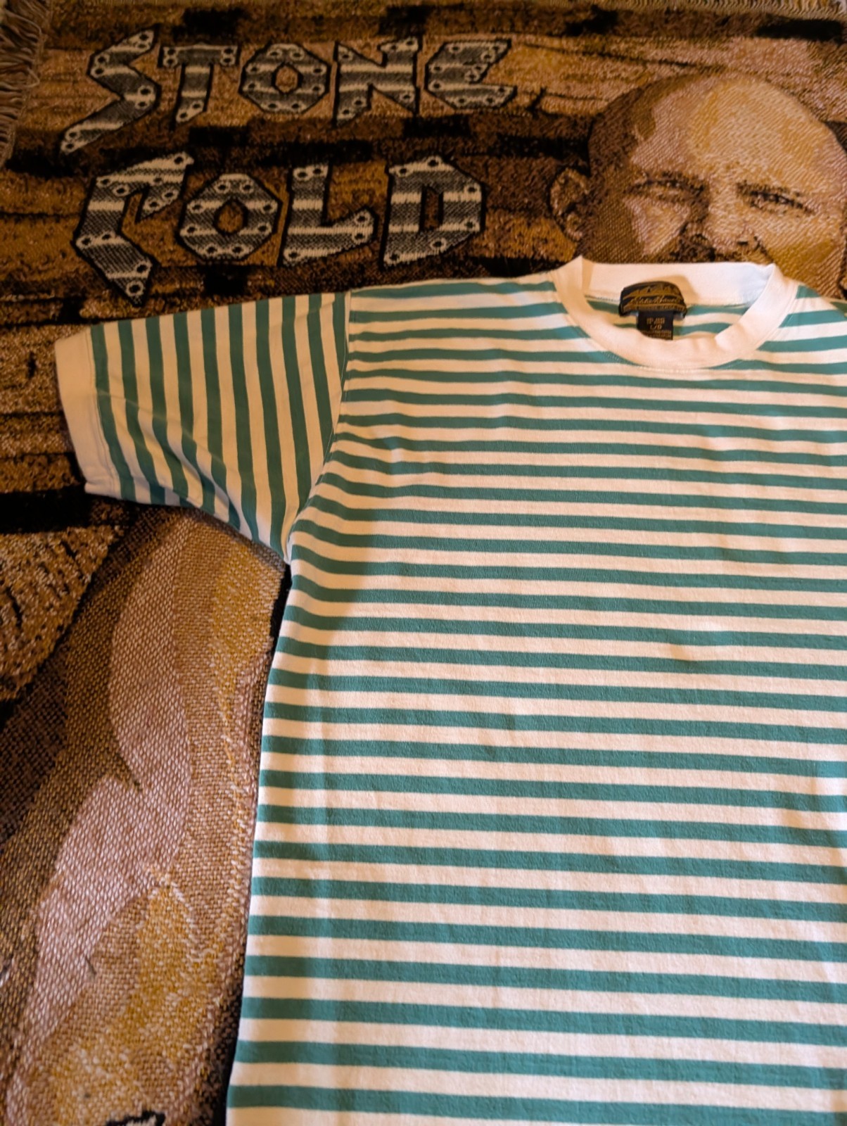 Eddie Bauer T Shirt Large Green VTG 90s Striped Crew Neck Short Sleeve gallery