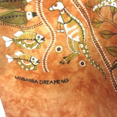 VTG 90s Churinga Australia Tie Dye Dreaming Animals Native L Indigenous Orange
