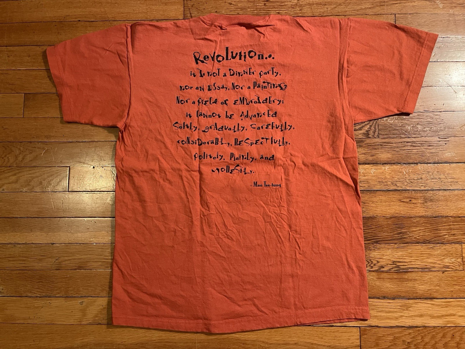 VINTAGE Jillian's Boston Billiards Mao Tse Tung Quote Shirt Men’s L Orange 90s gallery