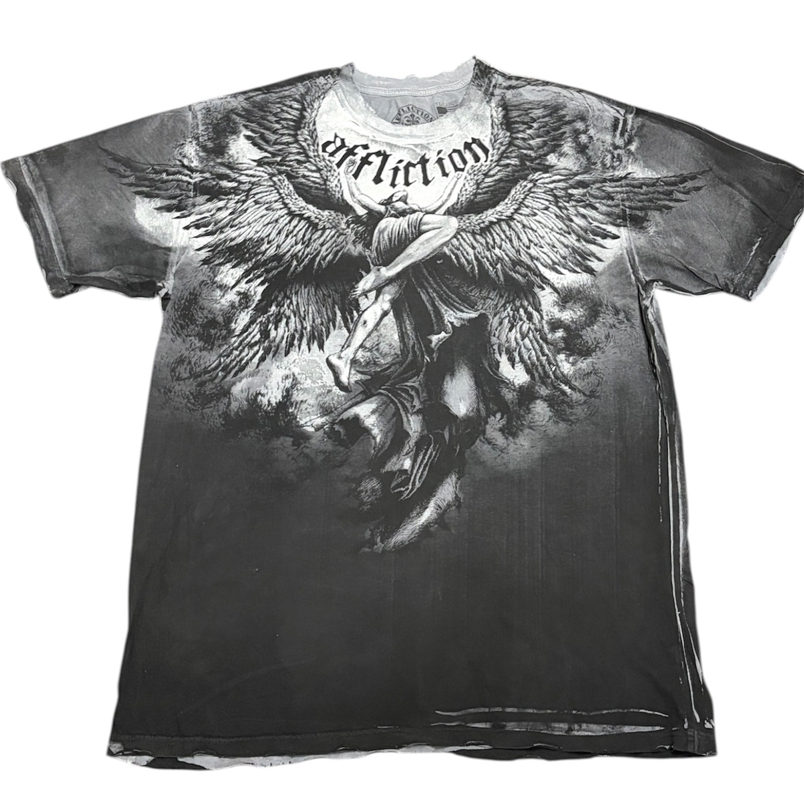 Rare $56 AFFLICTION Silver UPWARD Short Sleeve Slim Fit Y2K Mens T-shirt 3XL NWT gallery