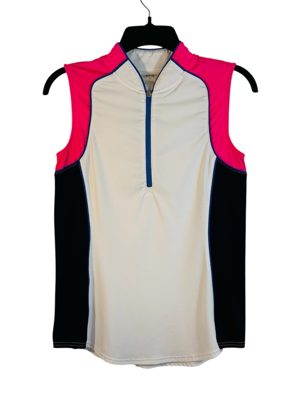 Jofit Women Size S 1/4 Zip Sleeveless Activewear Shirt Top White Pink Blue