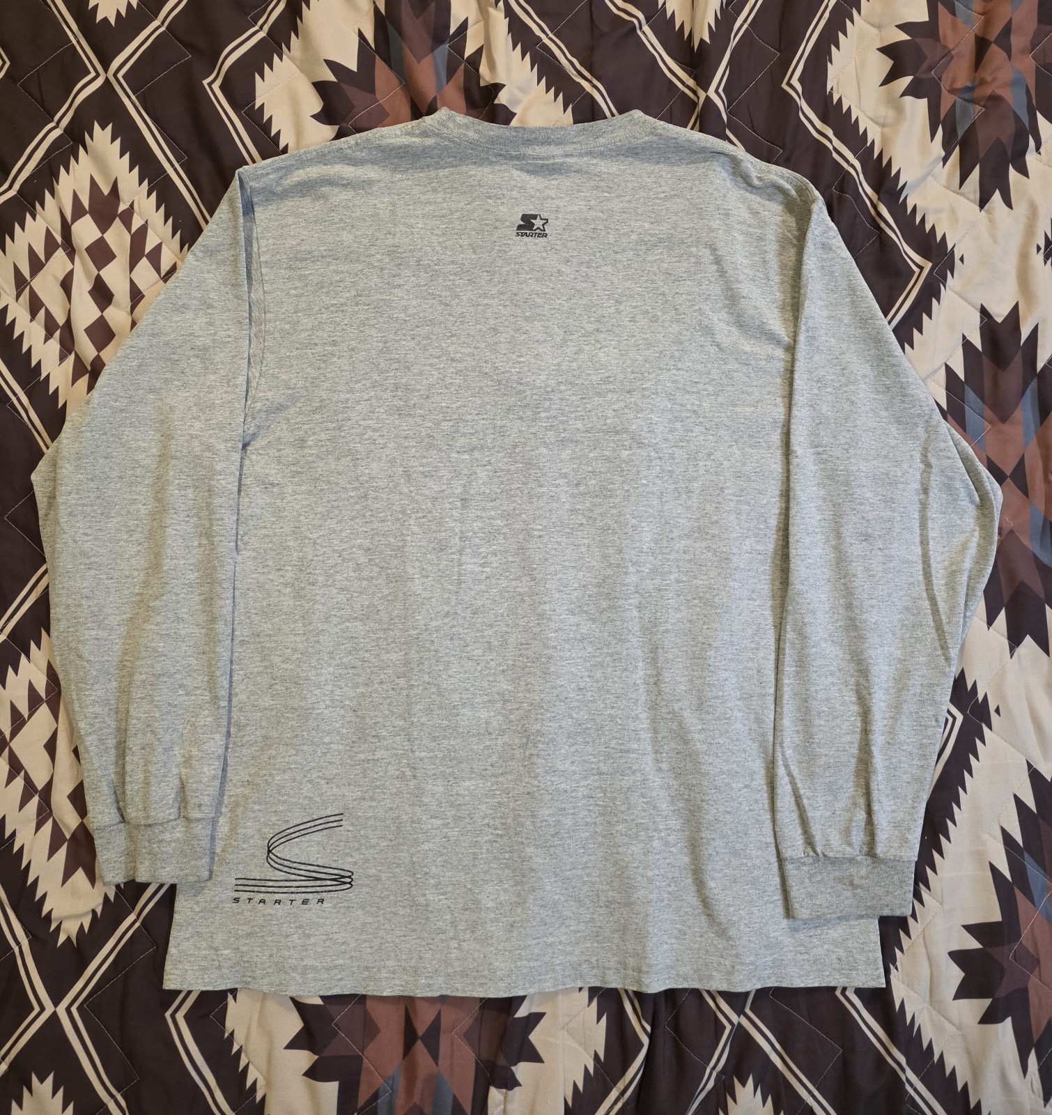 Vtg 90s Starter Logo Print Long Sleeve T Shirt Double Sided Gray Mens Size Large gallery