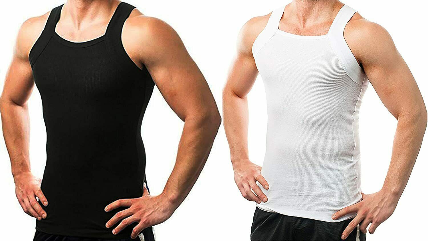 2-4 Packs Men's G-unit Style Cotton Tank Tops Square Cut Muscle Rib A-Shirts gallery
