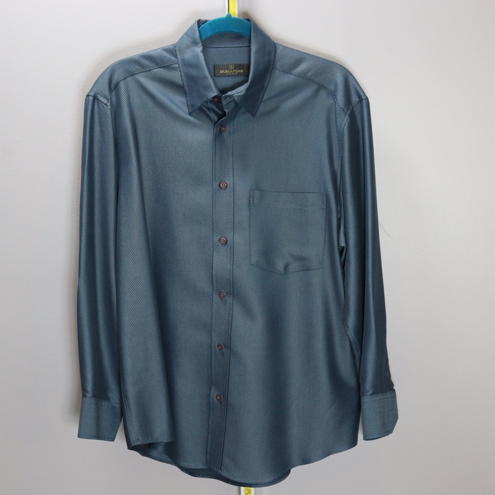 Bugatchi Shaped Fit Long Sleeve Dress Shirt – Blue, Men’s L