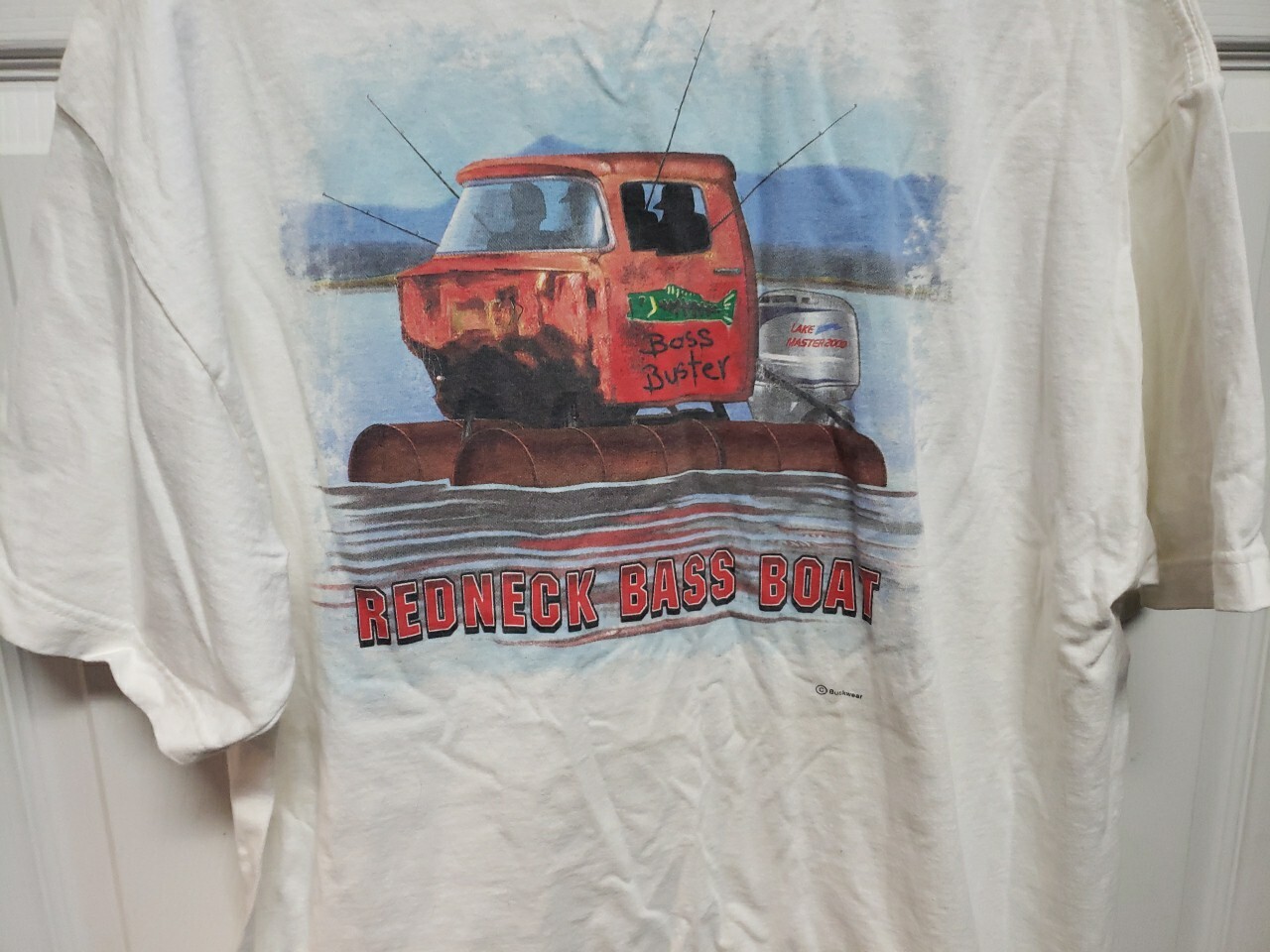 Vtg Redneck Bass Boat Men T Shirt Size XL White Fishing Short Sleeve gallery