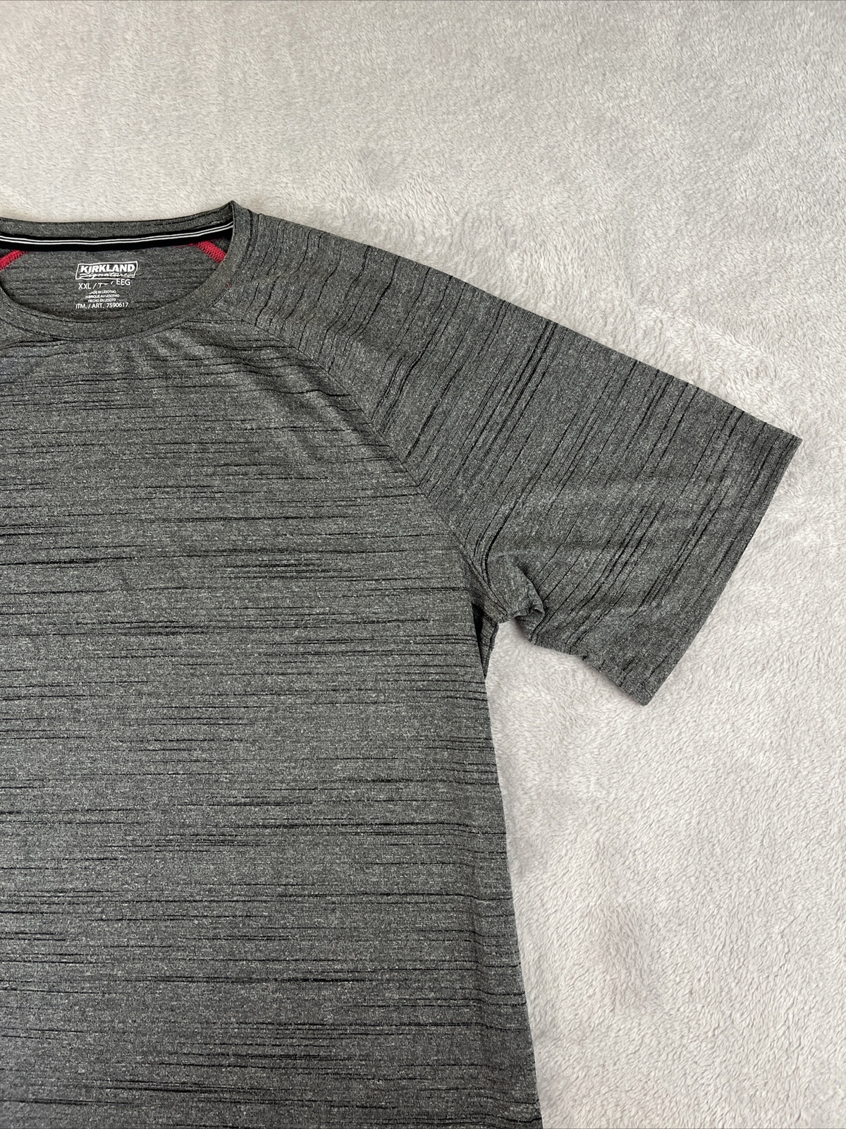 Kirkland Men’s Gray Striped short sleeve Active Tee Shirt Size XXL gallery