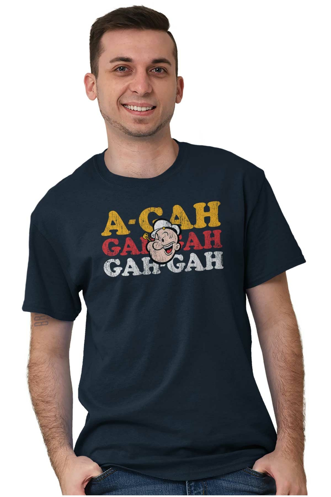 Funny Vintage Popeye Cartoon Sailor Attitude Womens or Mens Crewneck T Shirt Tee gallery