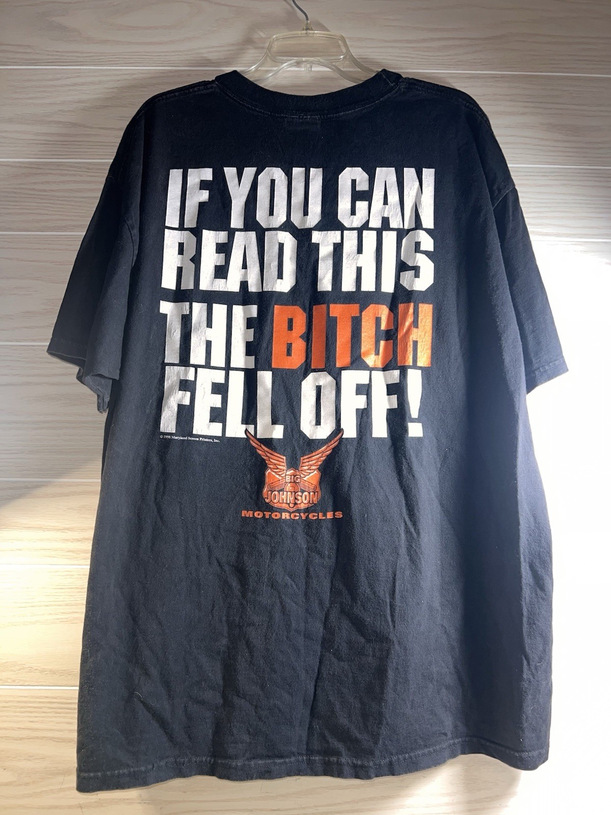 Vtg 1998 Big Johnson Motorcycles The Bi*ch Fell Off T-Shirt Size XXL 2XL MEN gallery