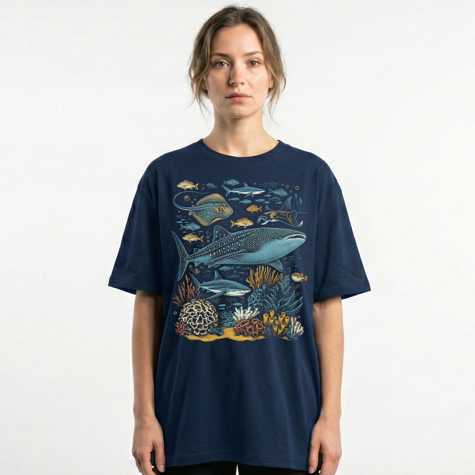 Ocean Sea Life Whale Shark Coral Reef Fish T-Shirt Marine Biology Diver Tee gallery