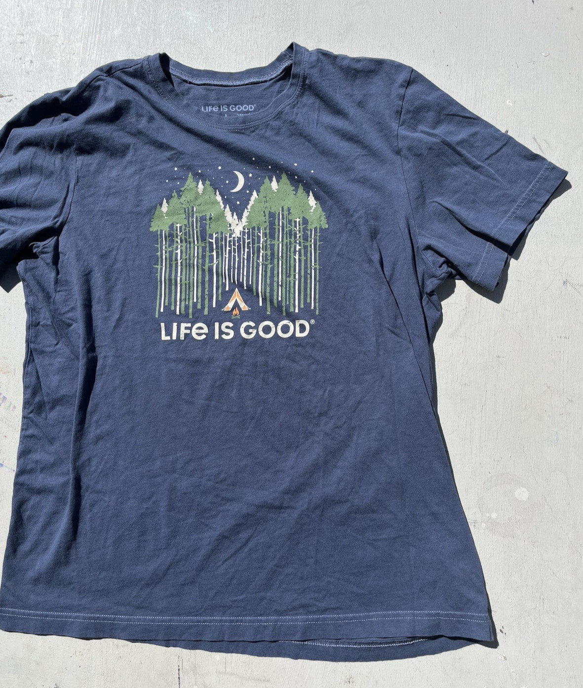 Men's Life is Good T-Shirt Blue Spell Out L Dad Classic City Outdoor Camp Hike gallery