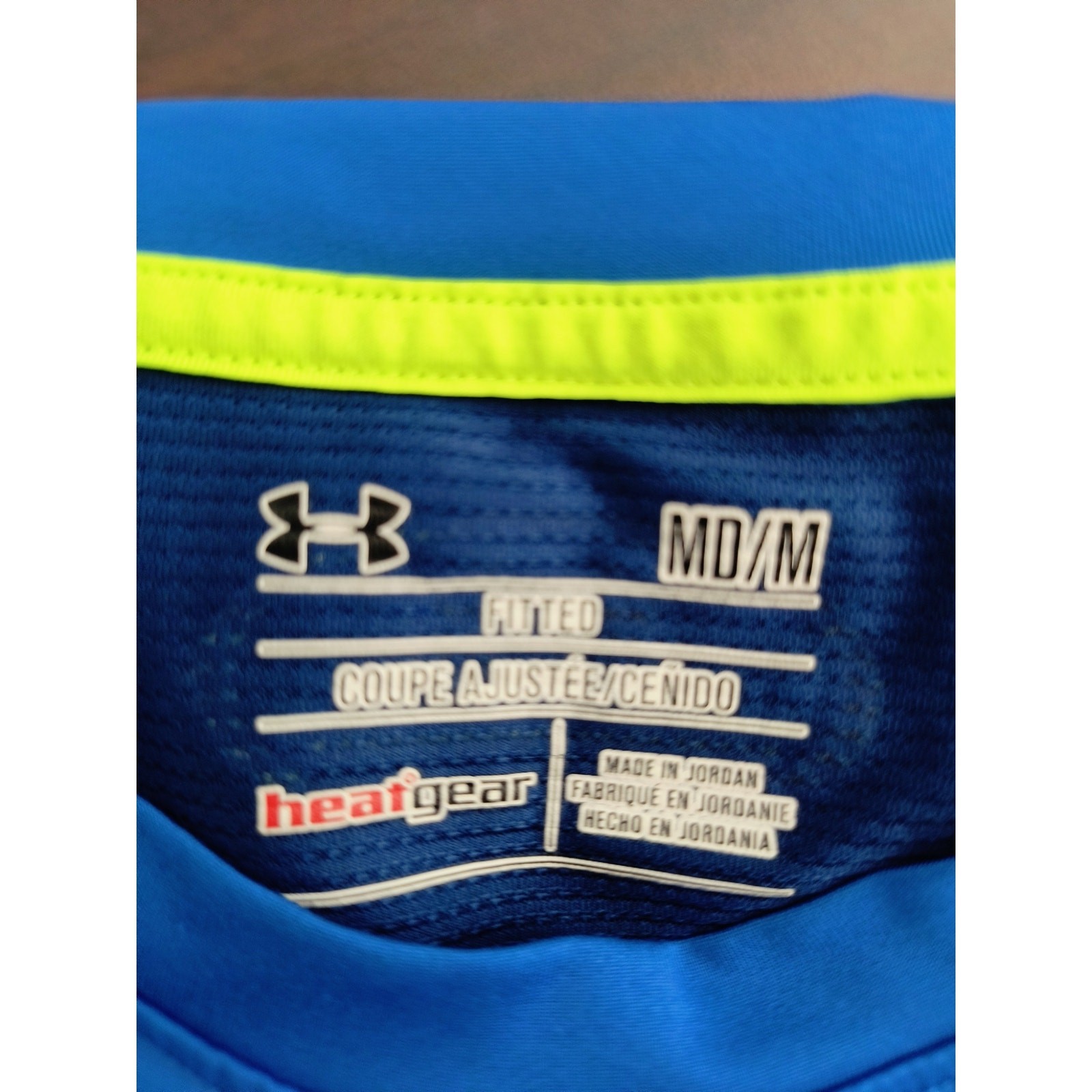 Under Armour Heat Gear Tee Men's Sz M Fitted Blue Short Sleeve Spellout Logo gallery