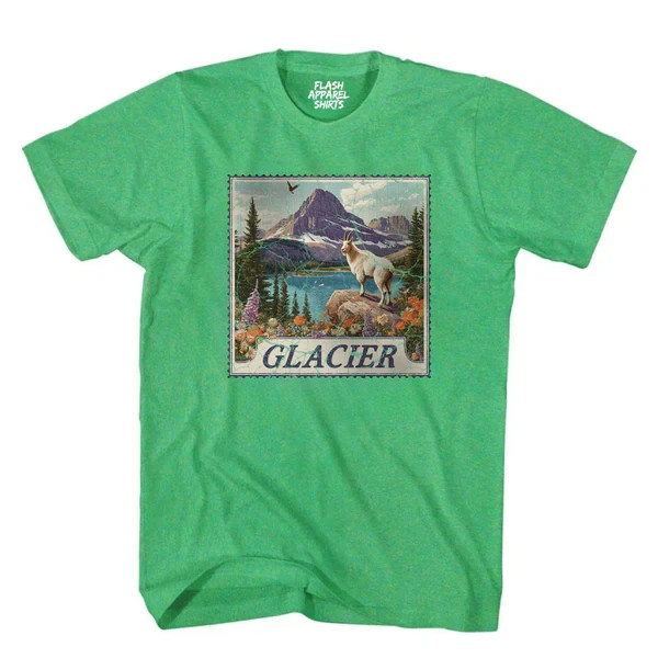 Glacier National Park Shirt Montana Stamp T Shirt Camping Hiking Wildlife Nature gallery