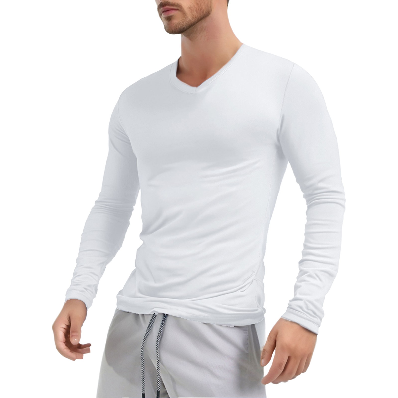 Men Long Sleeves Crew Neck Thermal Slim Fit Undershirt Base Layer Pullover Shirt