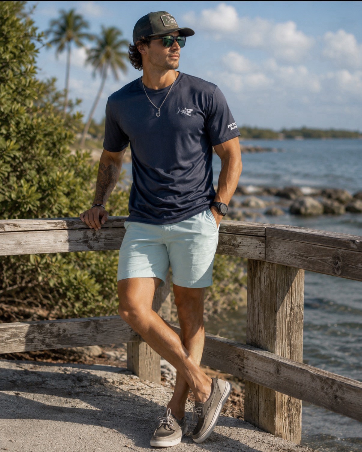 NWT Psycho Tuna UPF 50 Fishing Perform Tee Mens L Navy Quick Dry Salt life Surf gallery