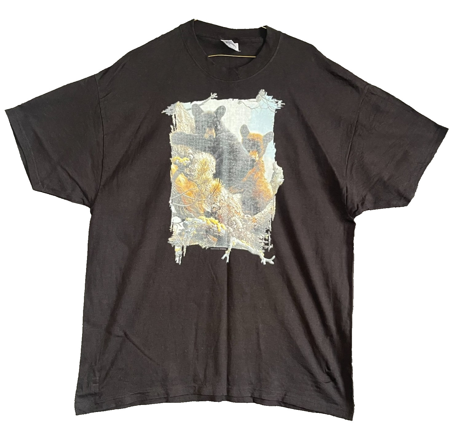 Black Bear Graphic T-Shirt Mens XL Black Wildlife Nature Animal Print Tee