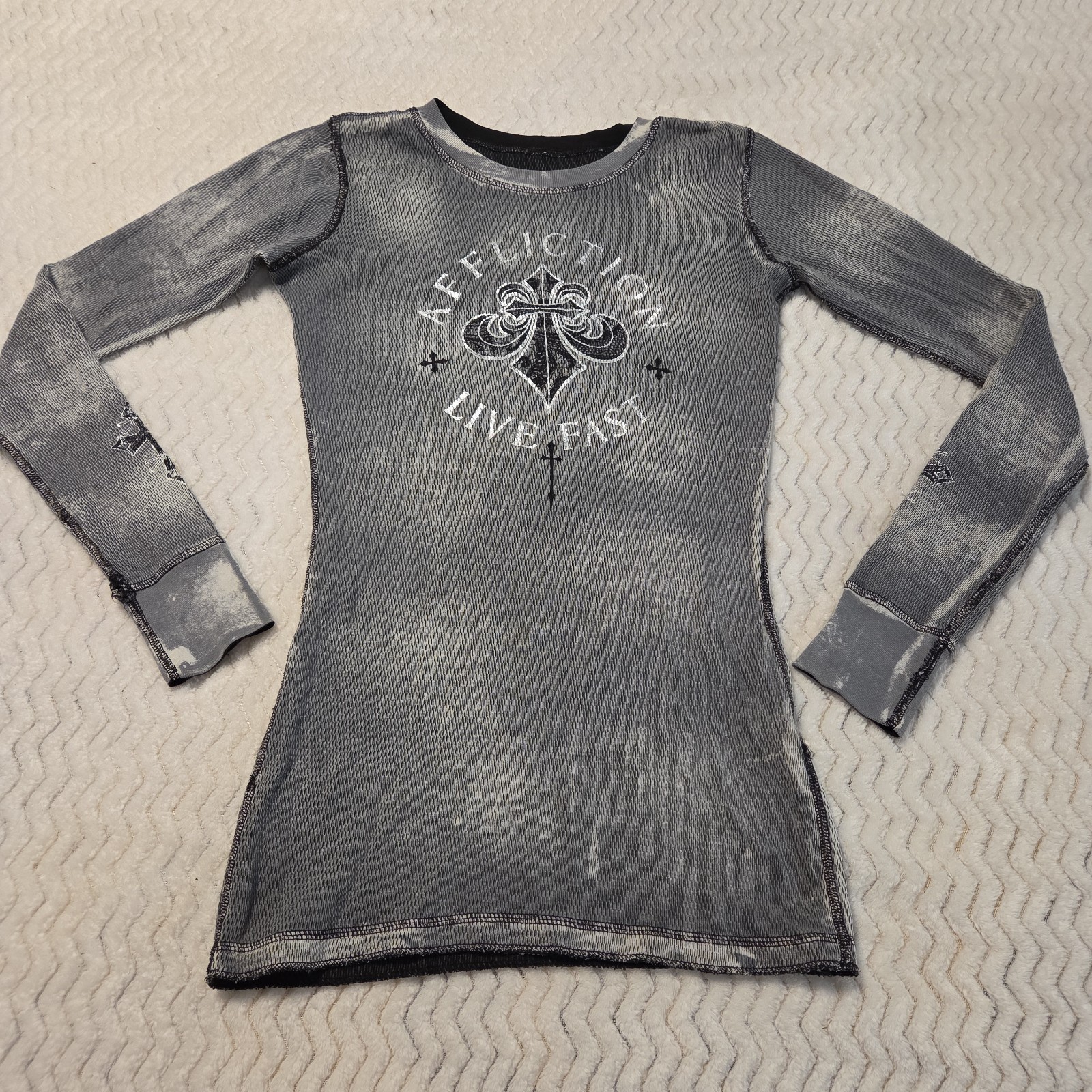 Y2K Affliction Live Fast Reversible Thermal Shirt Mens XS Made In USA See Pics gallery