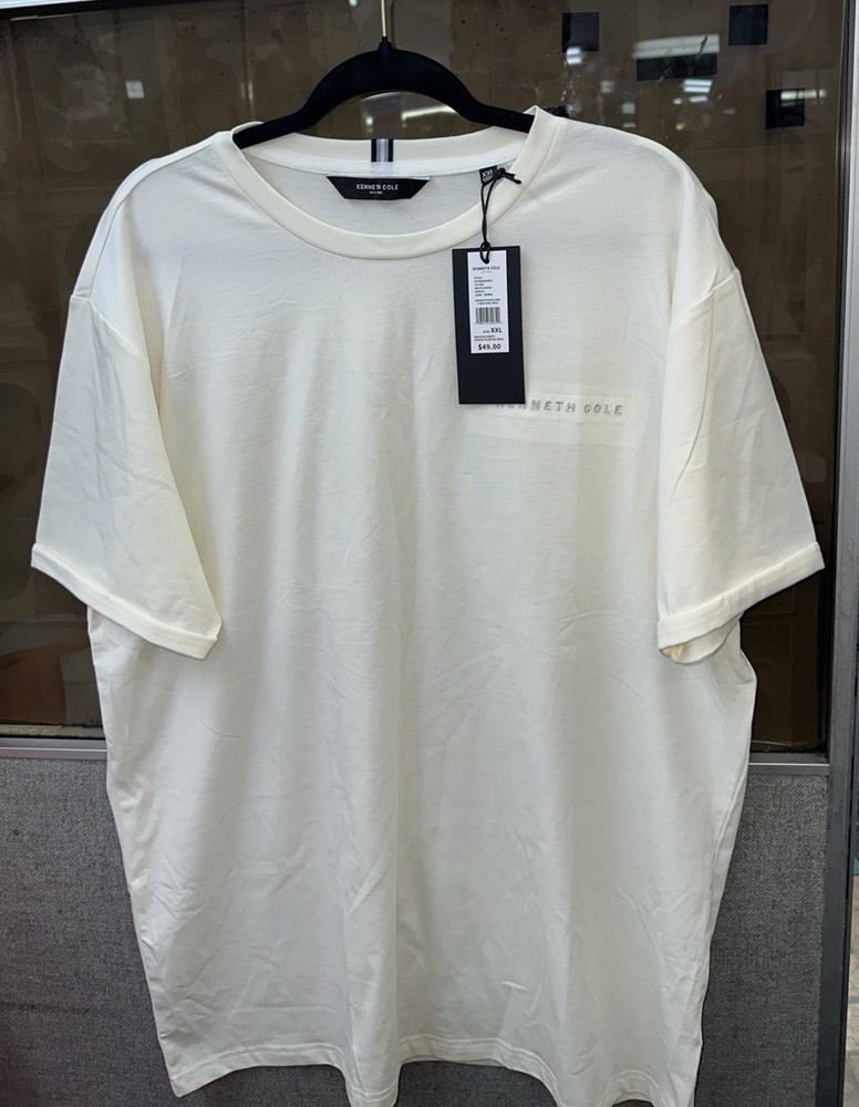 Kenneth Cole Men’s Short Sleeve Crew Neck Logo T- Shirt White Vapor XXL