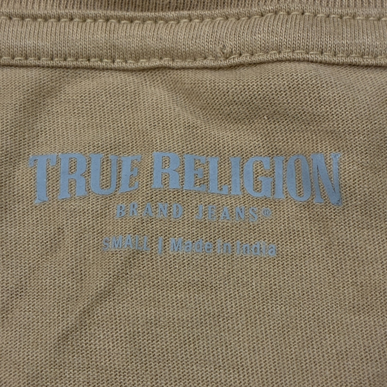 True Religion Beige Spell Out Logo Graphic Casual Streetwear T Shirt Mens Size S gallery