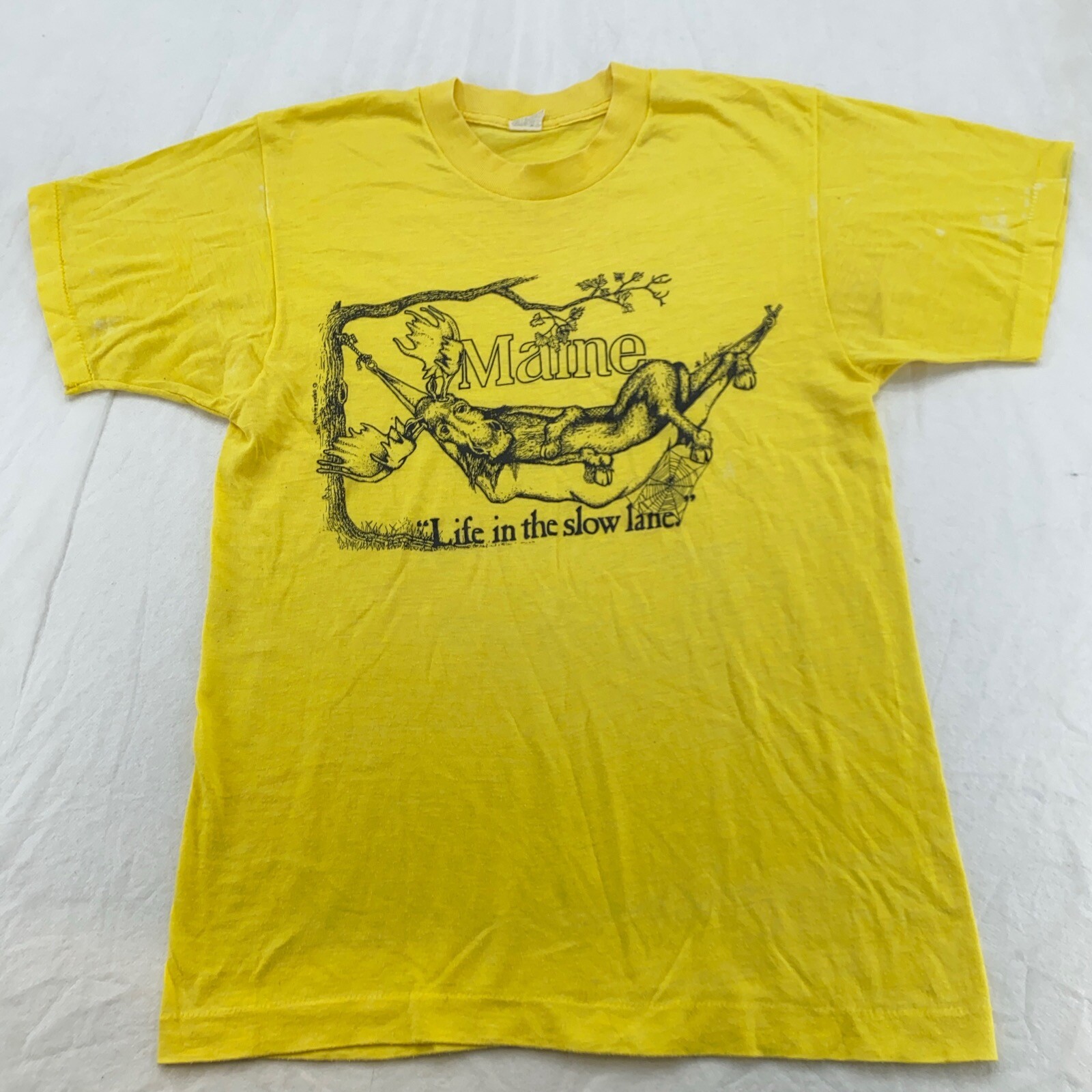 vintage 90s MAINE MOOSE LIVE IN THE SLOW LANE T-Shirt 2XS/XS cartoon animal gallery