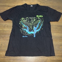 Vintage Brazil Map Graphic Single Stitch Brasilla Black Size Large 100% Cotton