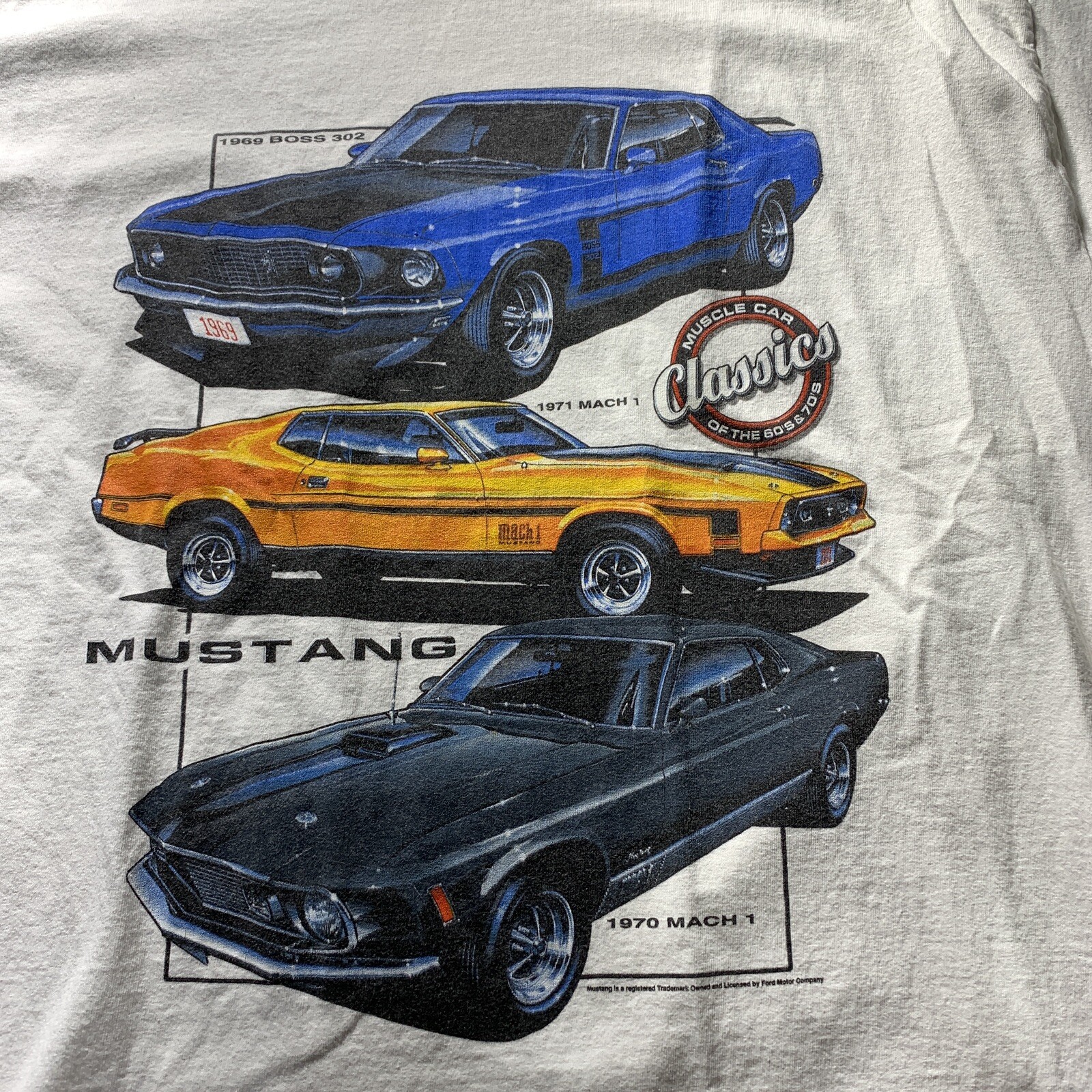 Ford Mustang T-Shirt Men’s Size XL Motor Muscle Cars Classics 60s 70s White Mach